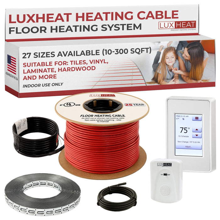 LuxHeat Radiant Floor Heating Cable System with Fixing Strips & Touch Programmable Thermostat