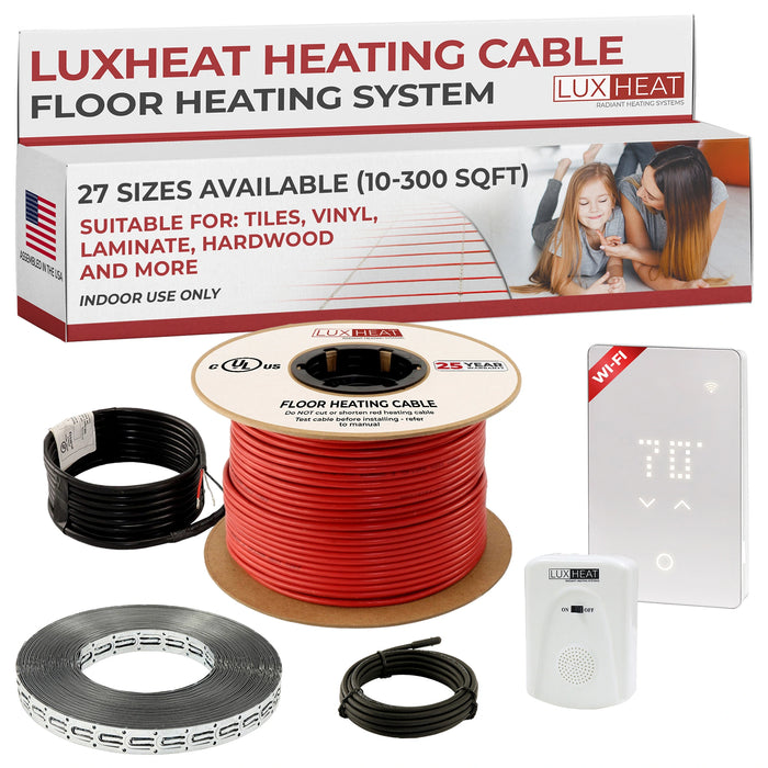 LuxHeat Radiant Floor Heating Cable System with Fixing Strips & WiFi LED Thermostat