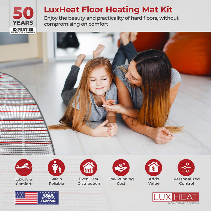 LuxHeat Radiant Floor Heating Mat System with Touch Programmable Thermostat