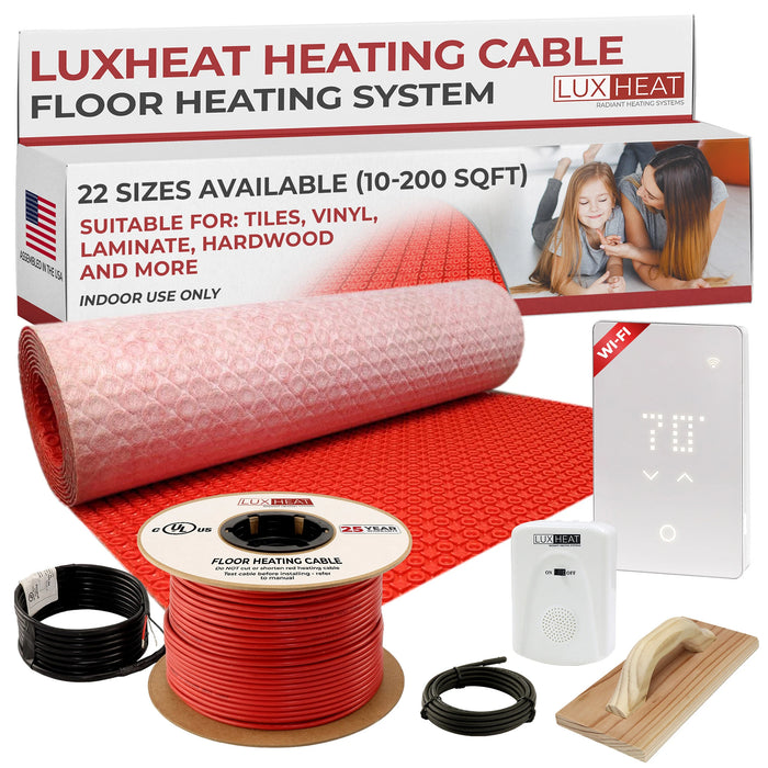 LuxHeat Radiant Floor Heating Cable System with Flex-Heat Membrane & WiFi LED Thermostat