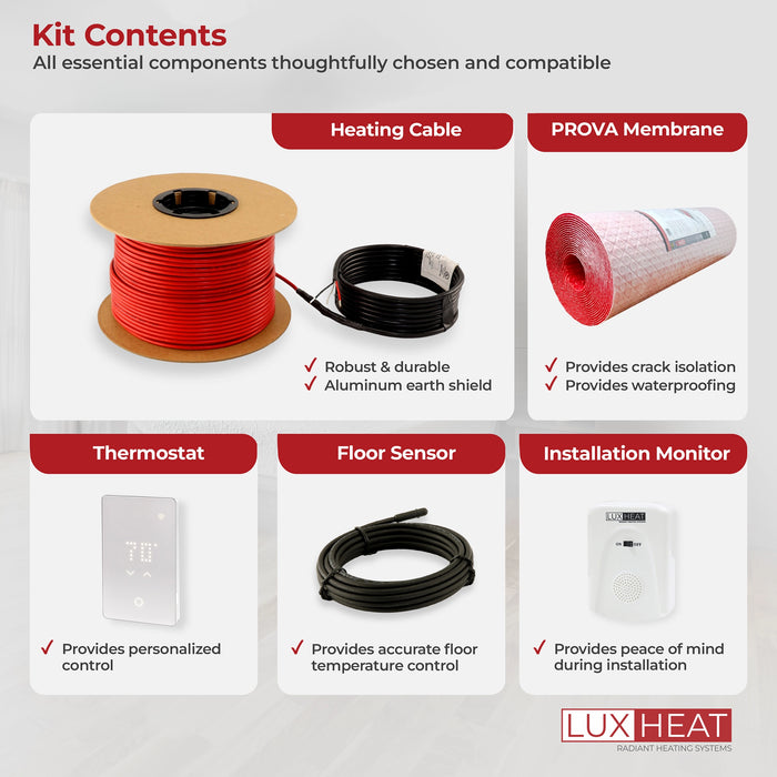 LuxHeat Radiant Floor Heating Cable System with Flex-Heat Membrane & WiFi LED Thermostat
