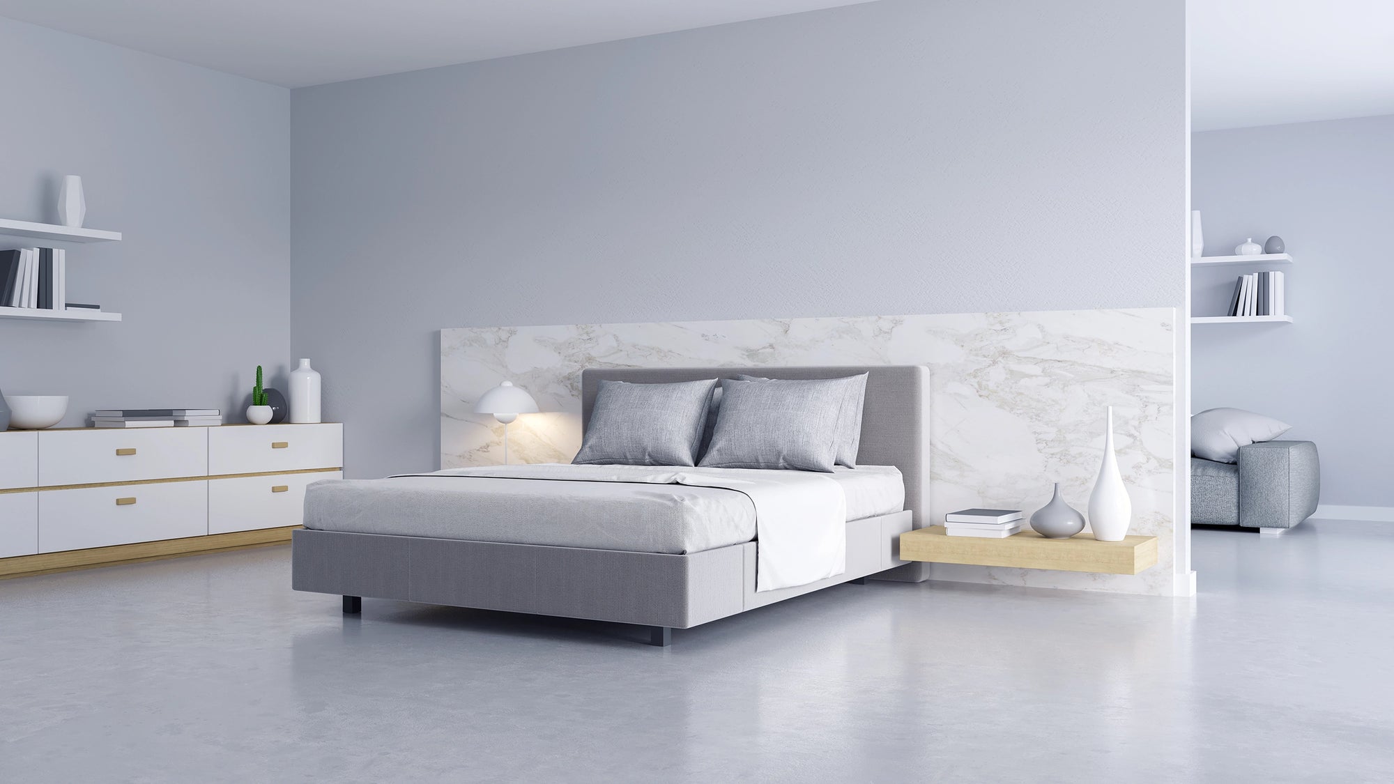 Electric underfloor heating installed in modern bedroom