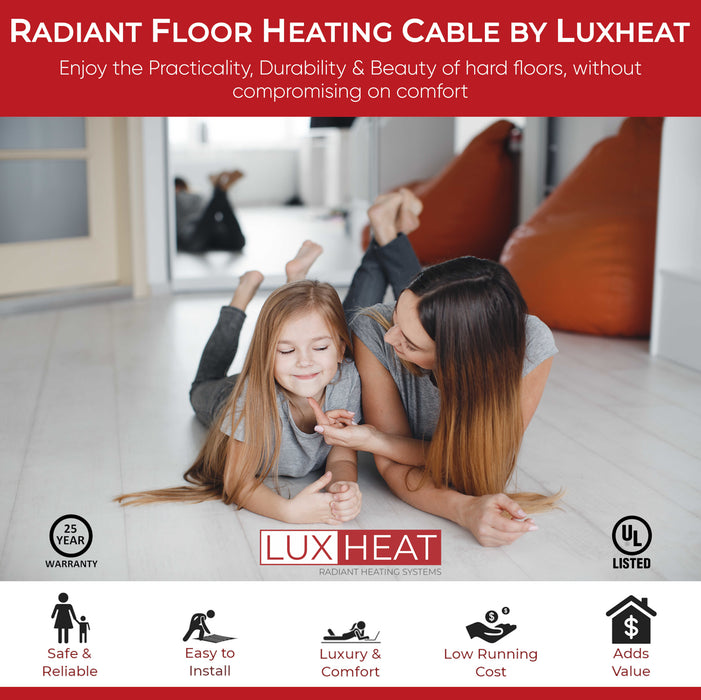 LuxHeat Radiant Floor Heating Cable System with Fixing Strips & WiFi Thermostat