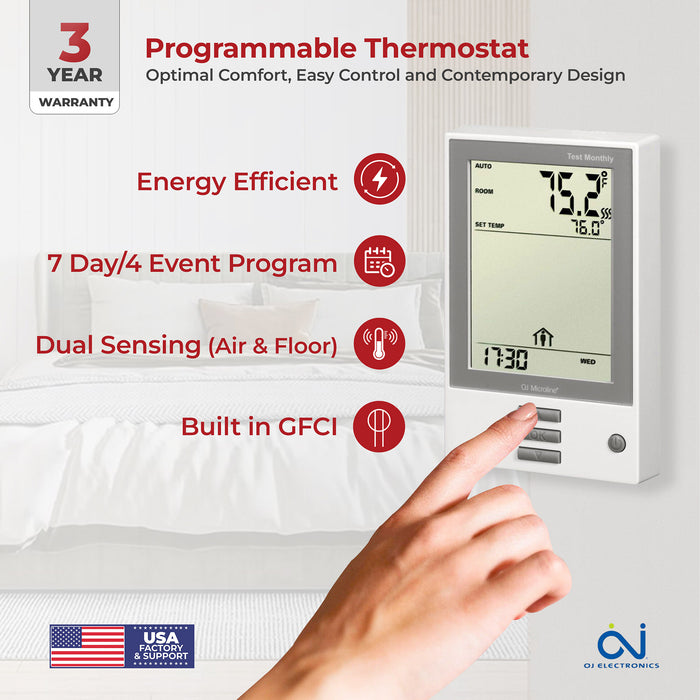 LuxHeat Radiant Floor Heating Cable System with Fixing Strips & Programmable Thermostat