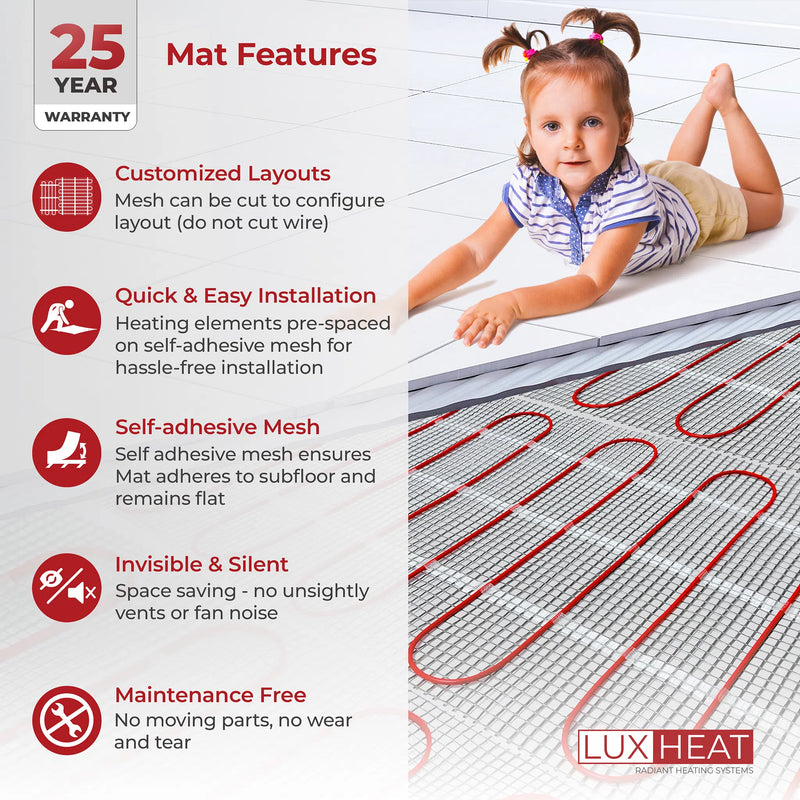 LuxHeat Radiant Floor Heating Mat System with WiFi LED Thermostat