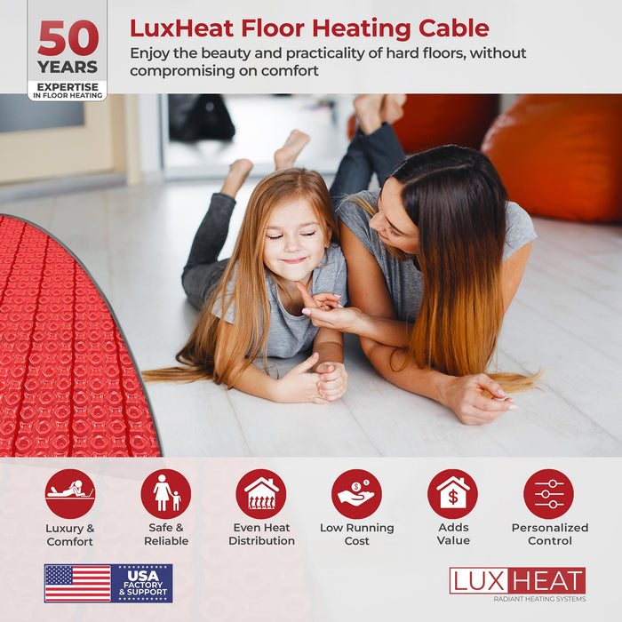 LuxHeat Radiant Floor Heating Cable System with Uncoupling Membrane & Touch Programmable Thermostat