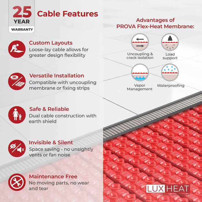 LuxHeat Radiant Floor Heating Cable System with Uncoupling Membrane & Touch Programmable Thermostat