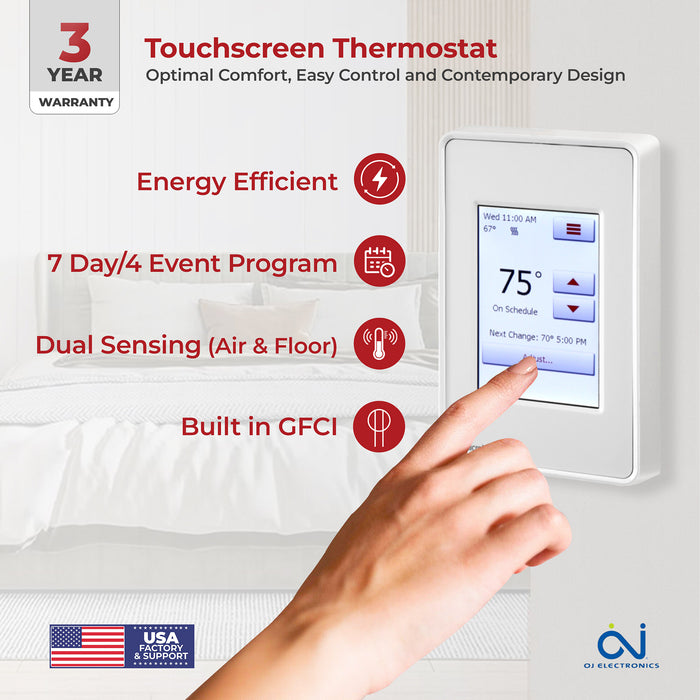 LuxHeat Radiant Floor Heating Cable System with Uncoupling Membrane & Touch Programmable Thermostat