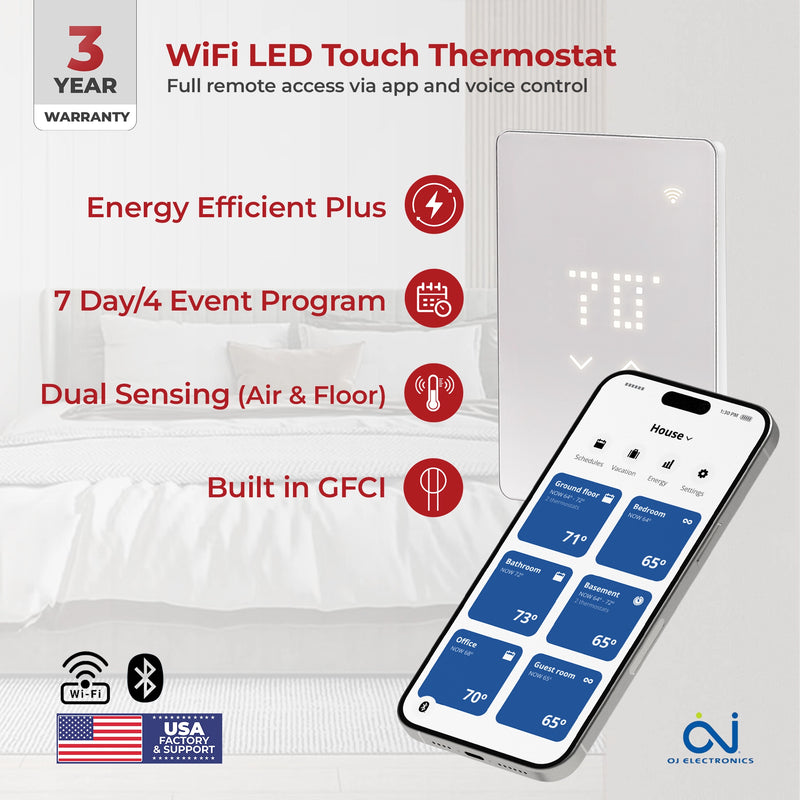 LuxHeat Radiant Floor Heating Cable System with Flex-Heat Membrane & WiFi LED Thermostat