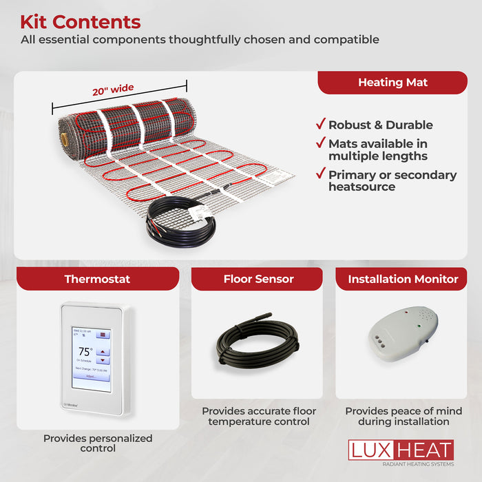 LuxHeat Radiant Floor Heating Mat System with Touch Programmable Thermostat