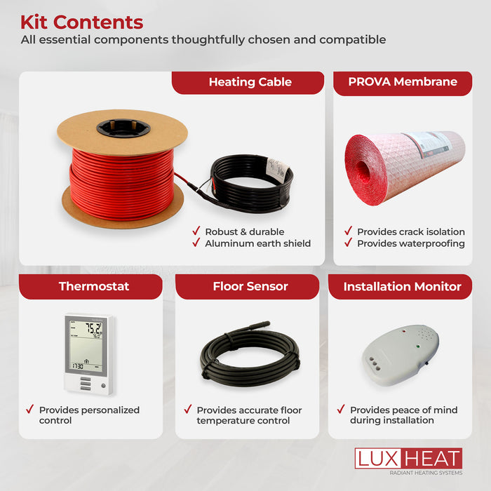LuxHeat Radiant Floor Heating Cable System with Uncoupling Membrane & Programmable Thermostat