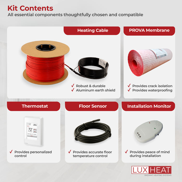 LuxHeat Radiant Floor Heating Cable System with Uncoupling Membrane & WiFi Thermostat