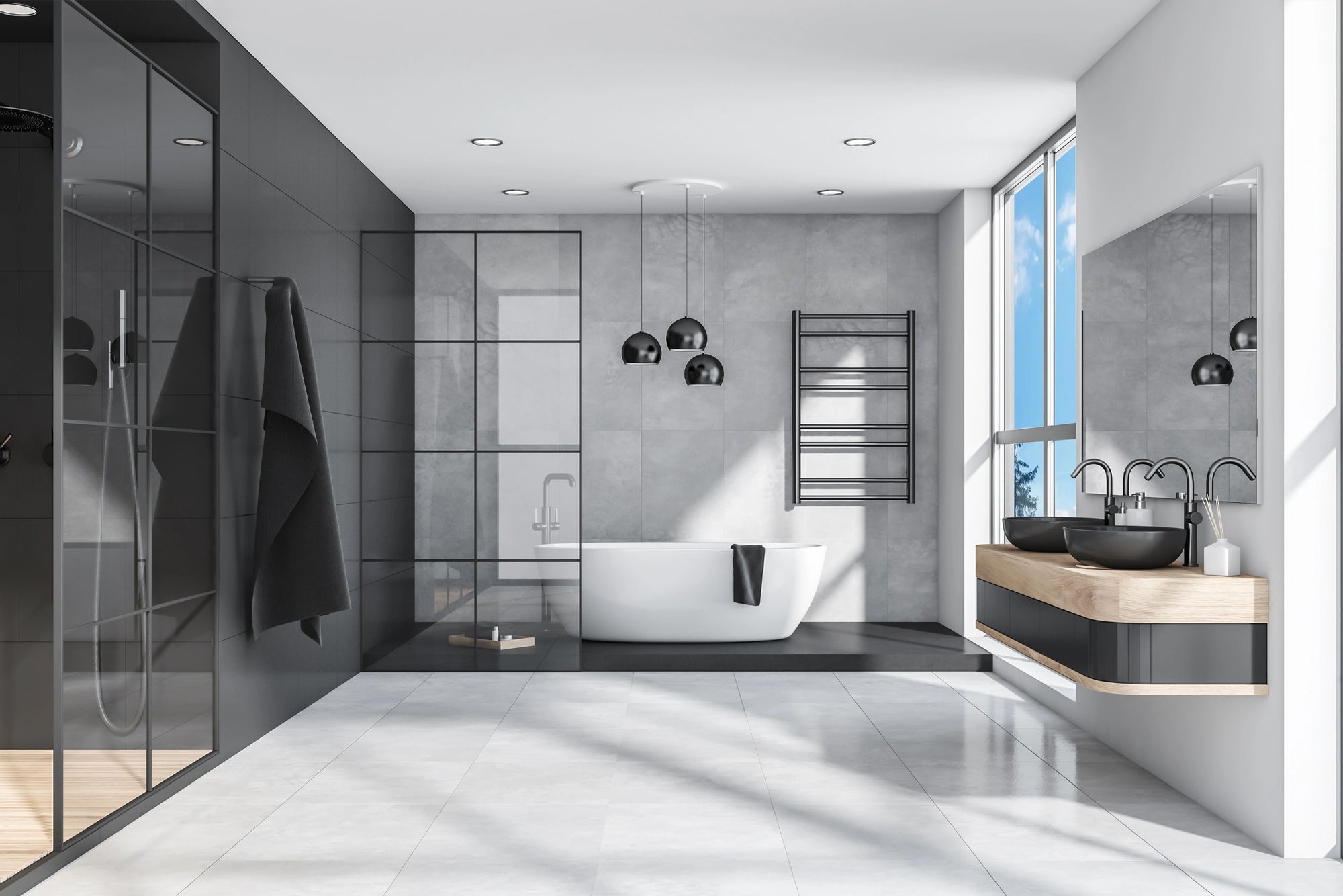 Modern, luxury bathroom with minimalistic styling and underfloor heating system installed