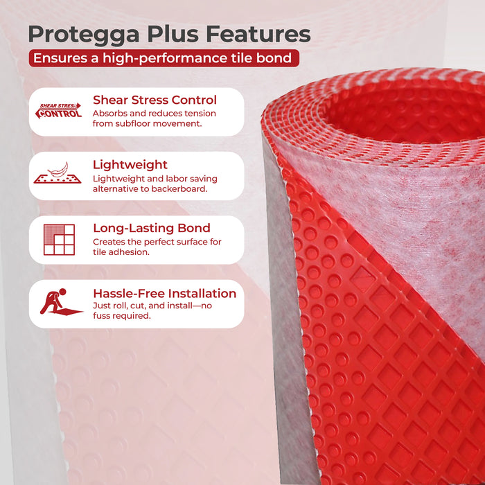 Prova Protegga Plus Uncoupling Membrane – 269 Sq Ft Roll, Waterproof & Crack-Isolating Underlayment For Tile Floors